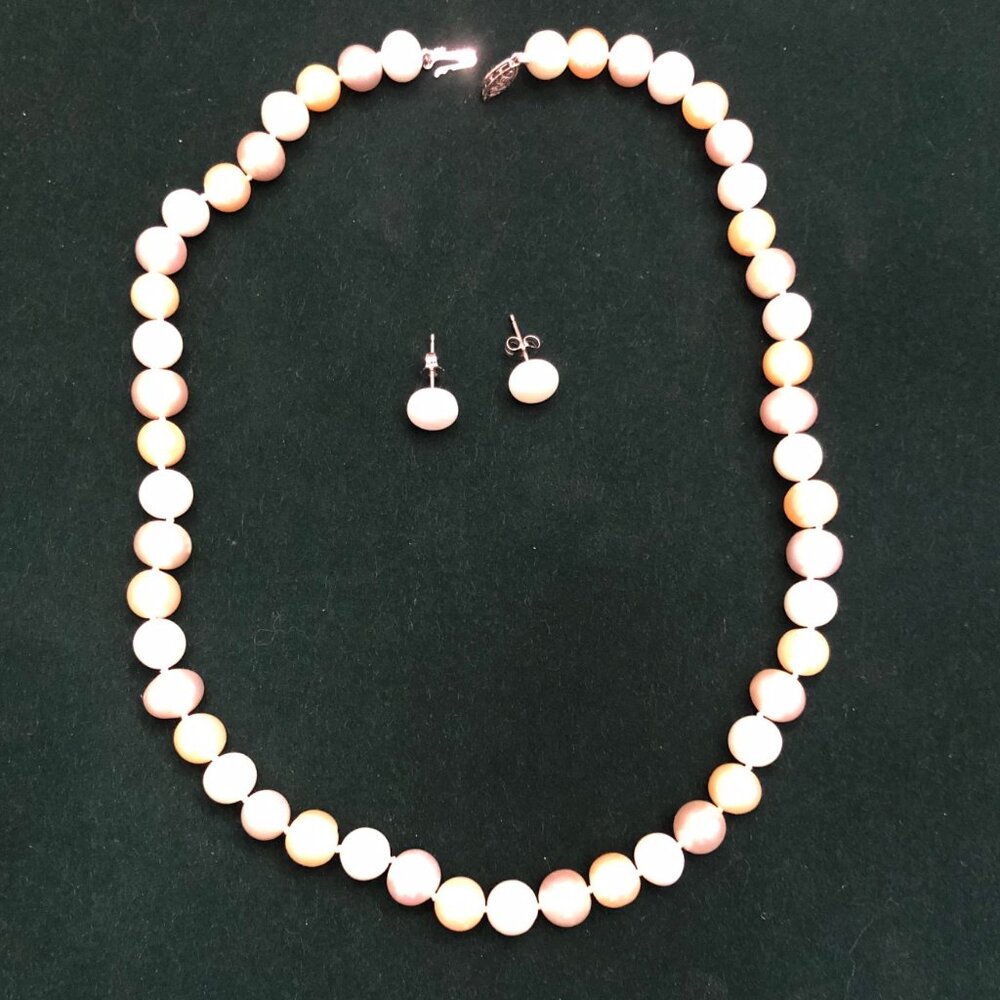 MULTICOLOR CULTURED FRESHWATER PEARL RHODIUM OVER SILVER NECKLACE & EARRINGS SET